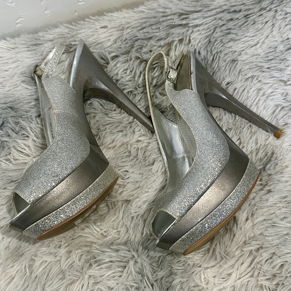 Bakers Silver Glitter Women's Slingback Heels - Picture 9 of 12